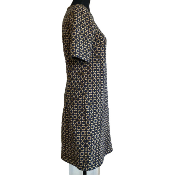 Ann Taylor Loft navy blue & orange geometric print quilted shift dress. Size XS - Picture 2 of 9